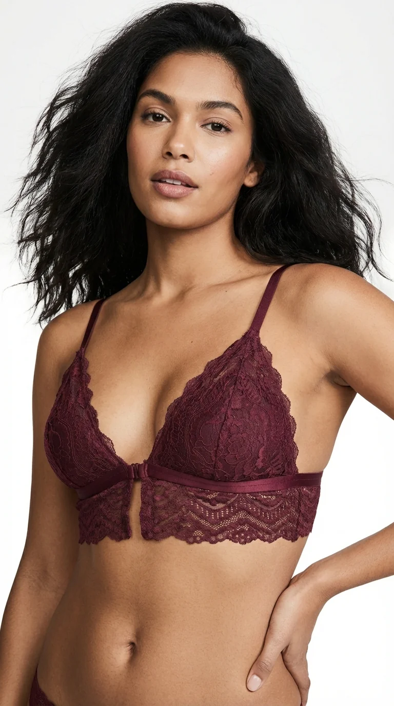 LunaIntim Bordo Dantelli Bralet Sütyen Desteksiz (Boş Kap) ve Balensiz Üçgen Model - Ön Görünüm